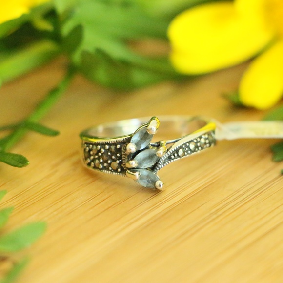 Teeda Jewelry - 925sterlingsilver marcasite Aqua rings$$LAST ACT$$
